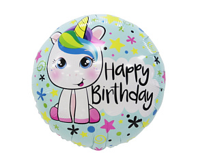 НВ057 18" круг з малюнком Happy Birthday Єдиноріжка Китай